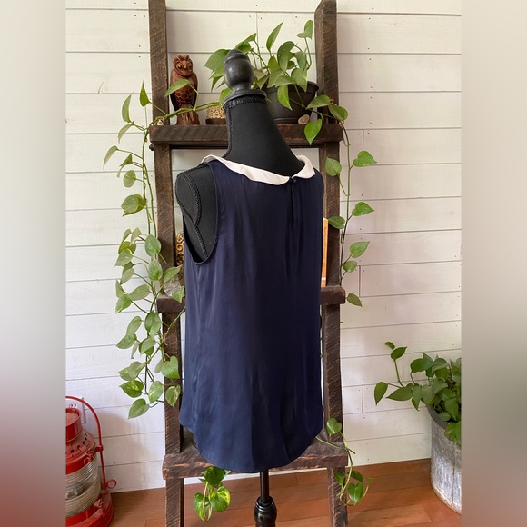 LOFT: Blue Sleeveless Blouse with White Peter Pan Collar - Picture 15 of 17
